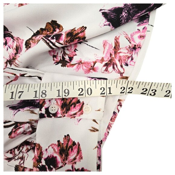 Nordstrom Floral V-Neck Long Sleeve Blouse Womens 1X Lightweight Ivory & Pink - Picture 14 of 16
